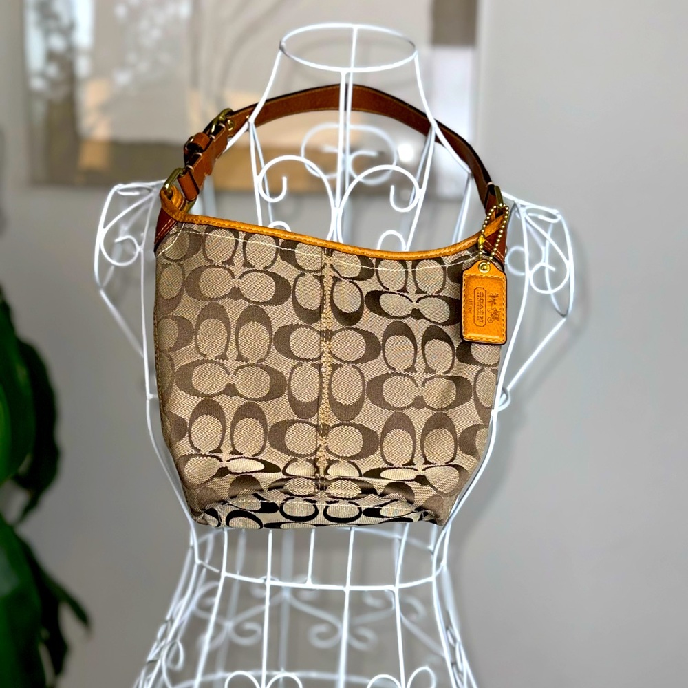 Woman Coach Mini Purse Brown with Leather Trimming